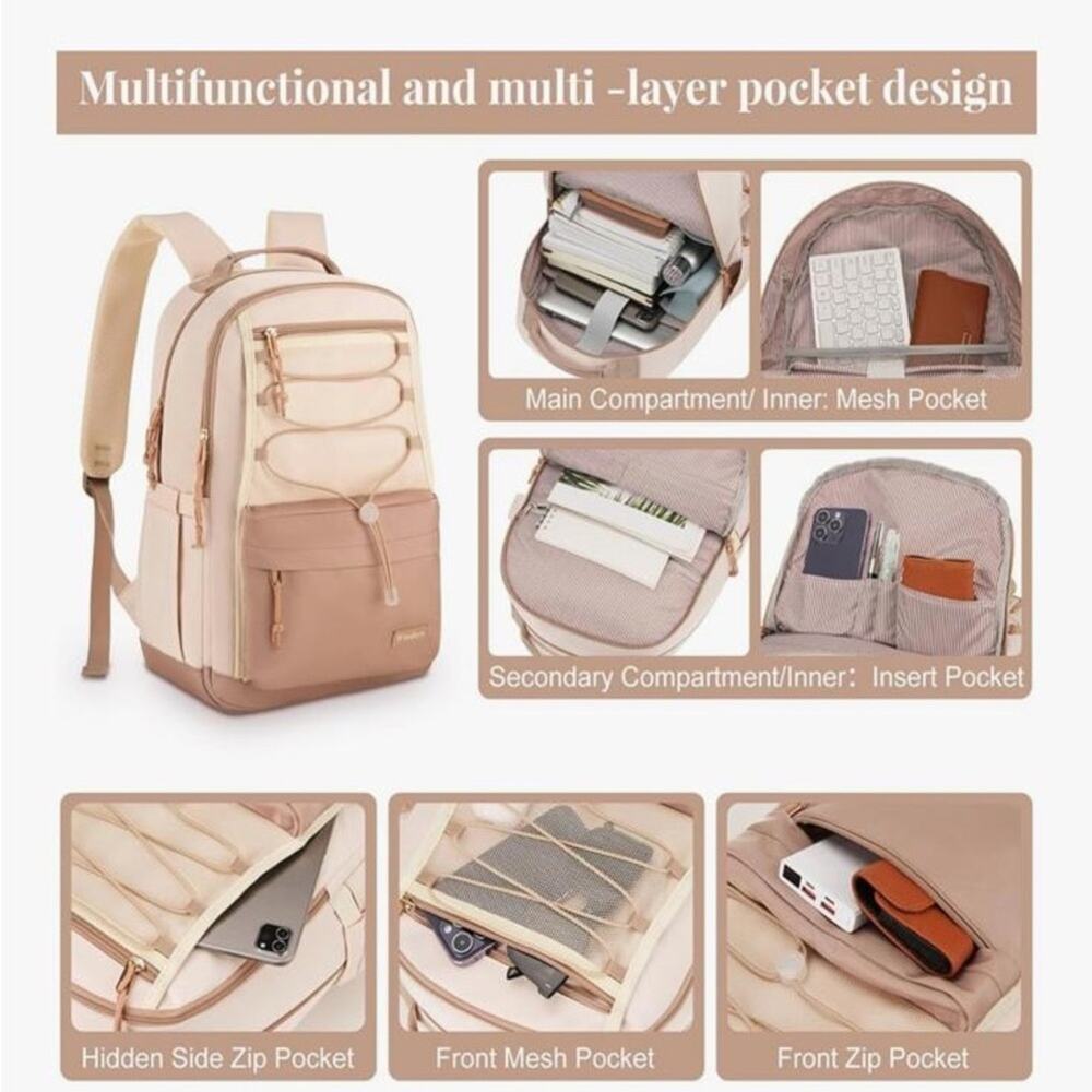 NWT Women Students Fashion 15.6 Inch Laptop Bag for Work Travel (Khaki Beige) - Picture 3 of 13